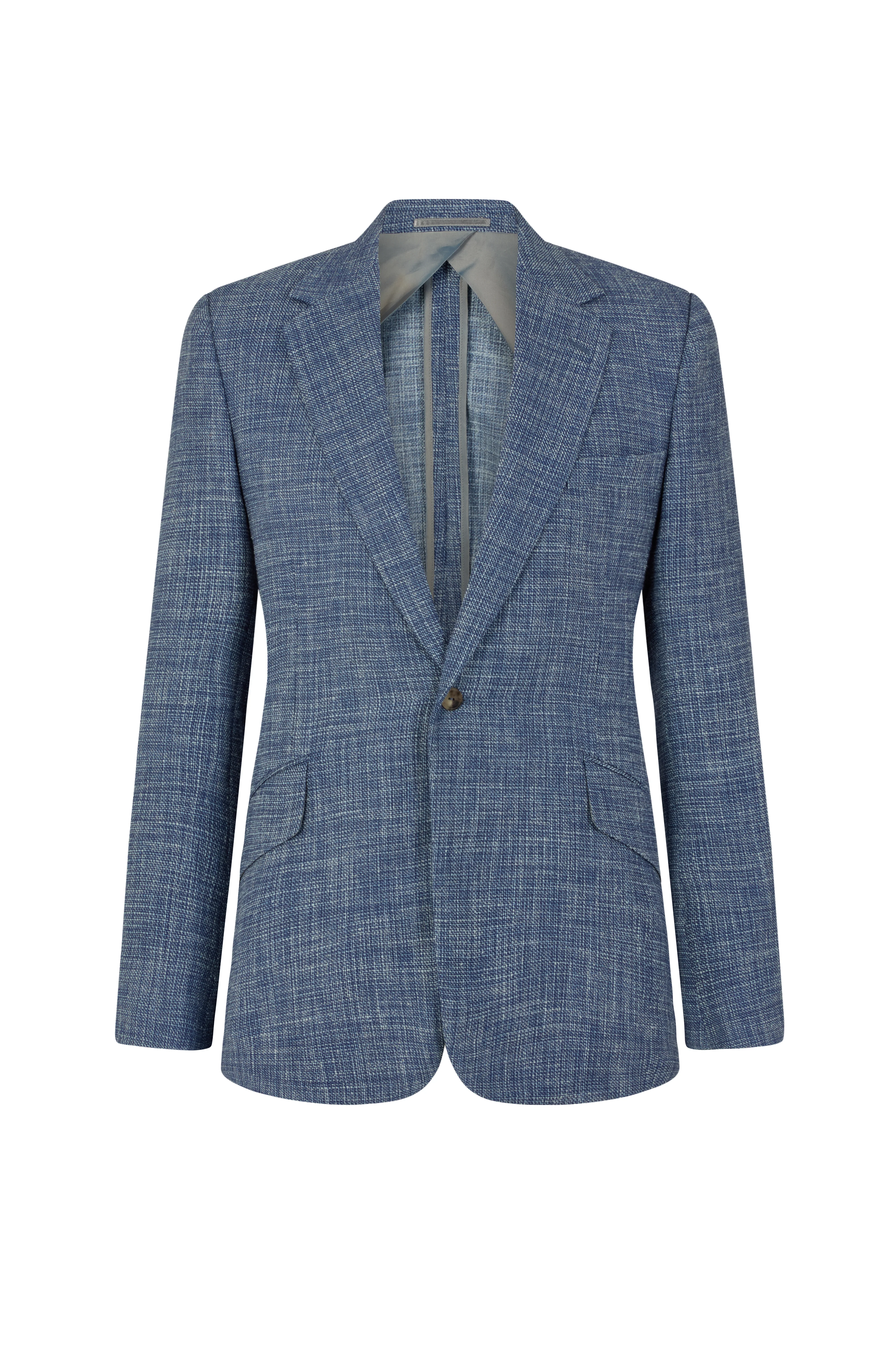 Blue and White Loose Weave Wool/Silk & Cotton Single Breasted Jacket