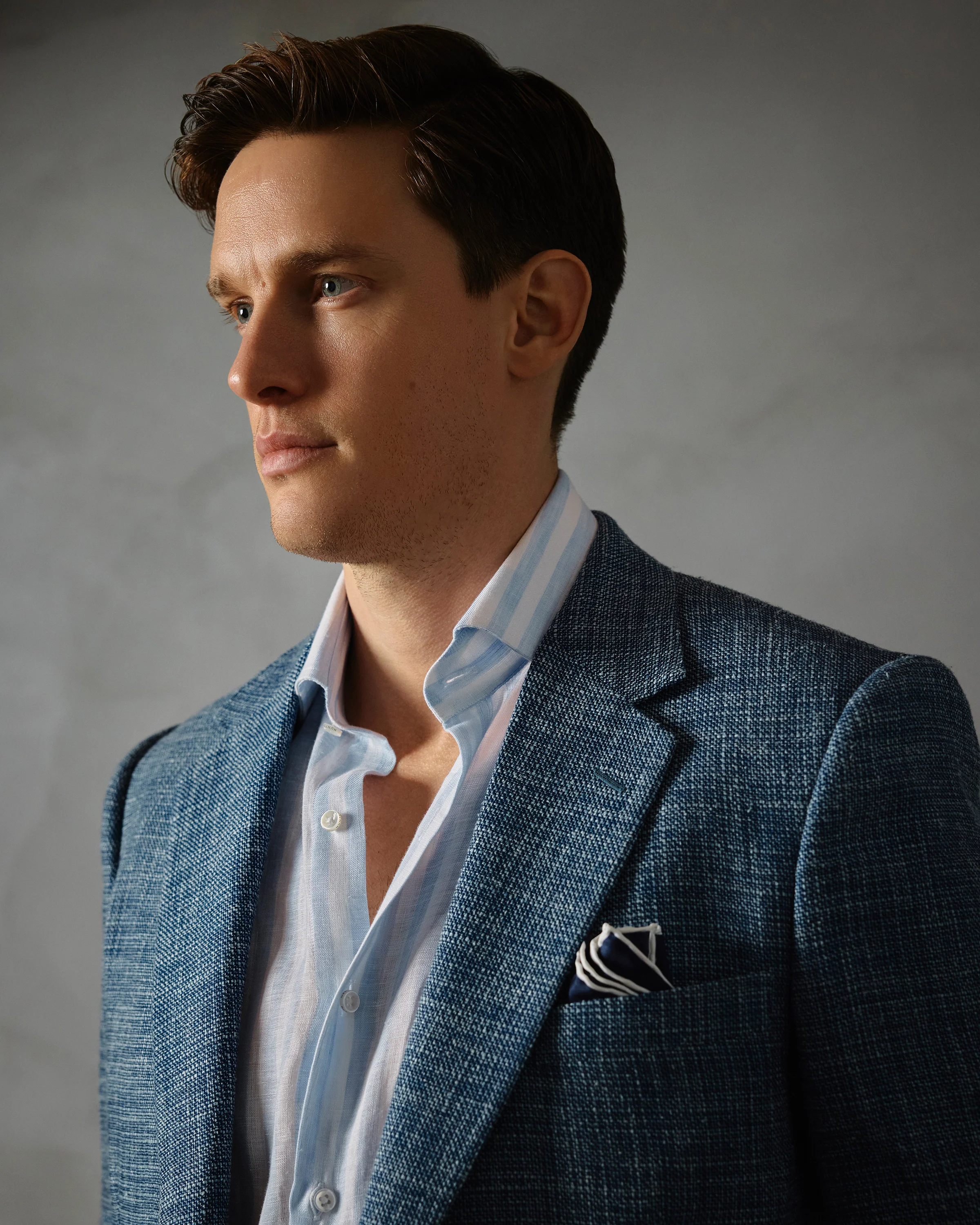 Blue and White Loose Weave Wool/Silk & Cotton Single Breasted Jacket - Image 2