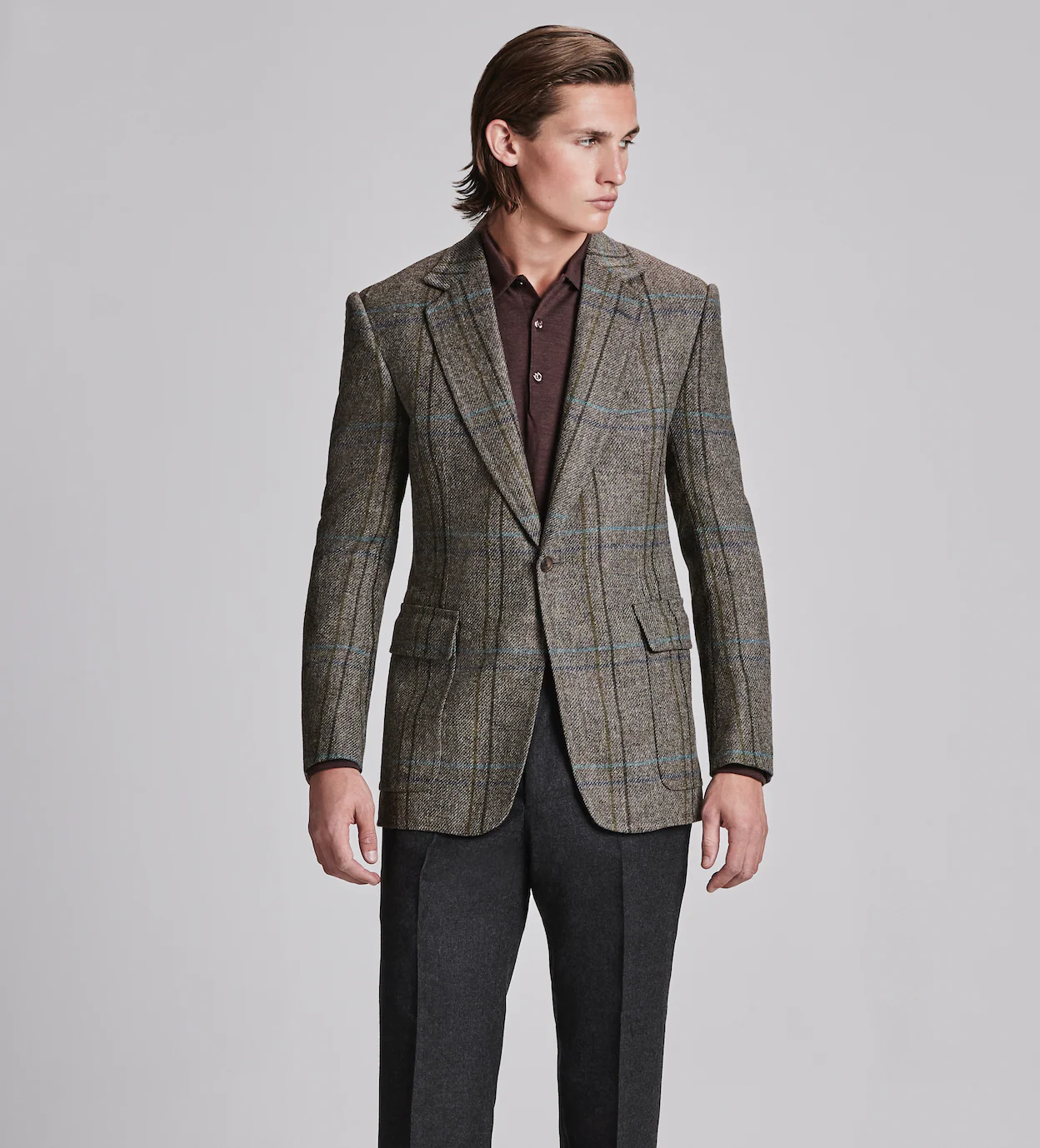 Blue/Brown Overcheck House Tweed Jacket - Image 2