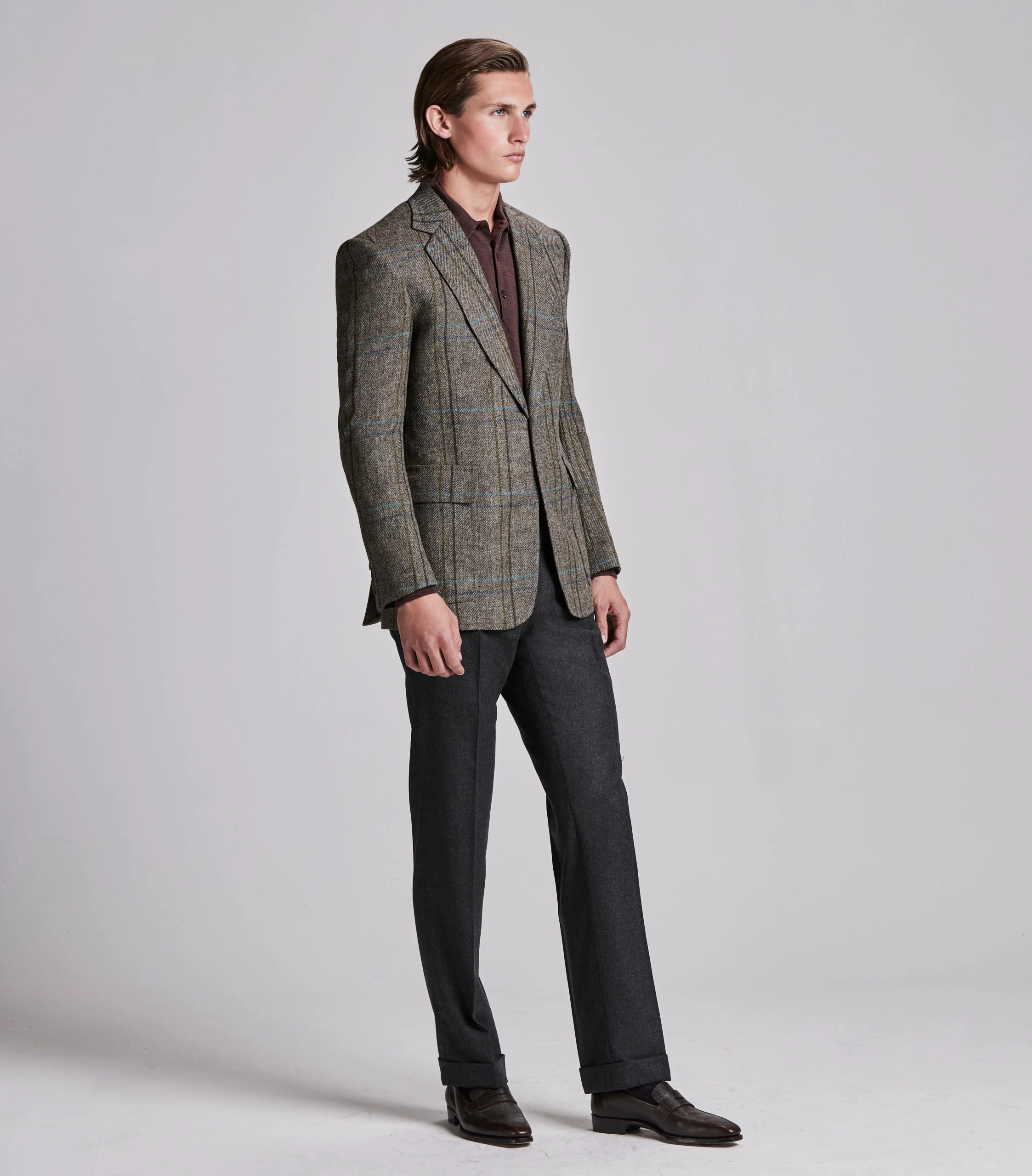 Blue/Brown Overcheck House Tweed Jacket - Image 3