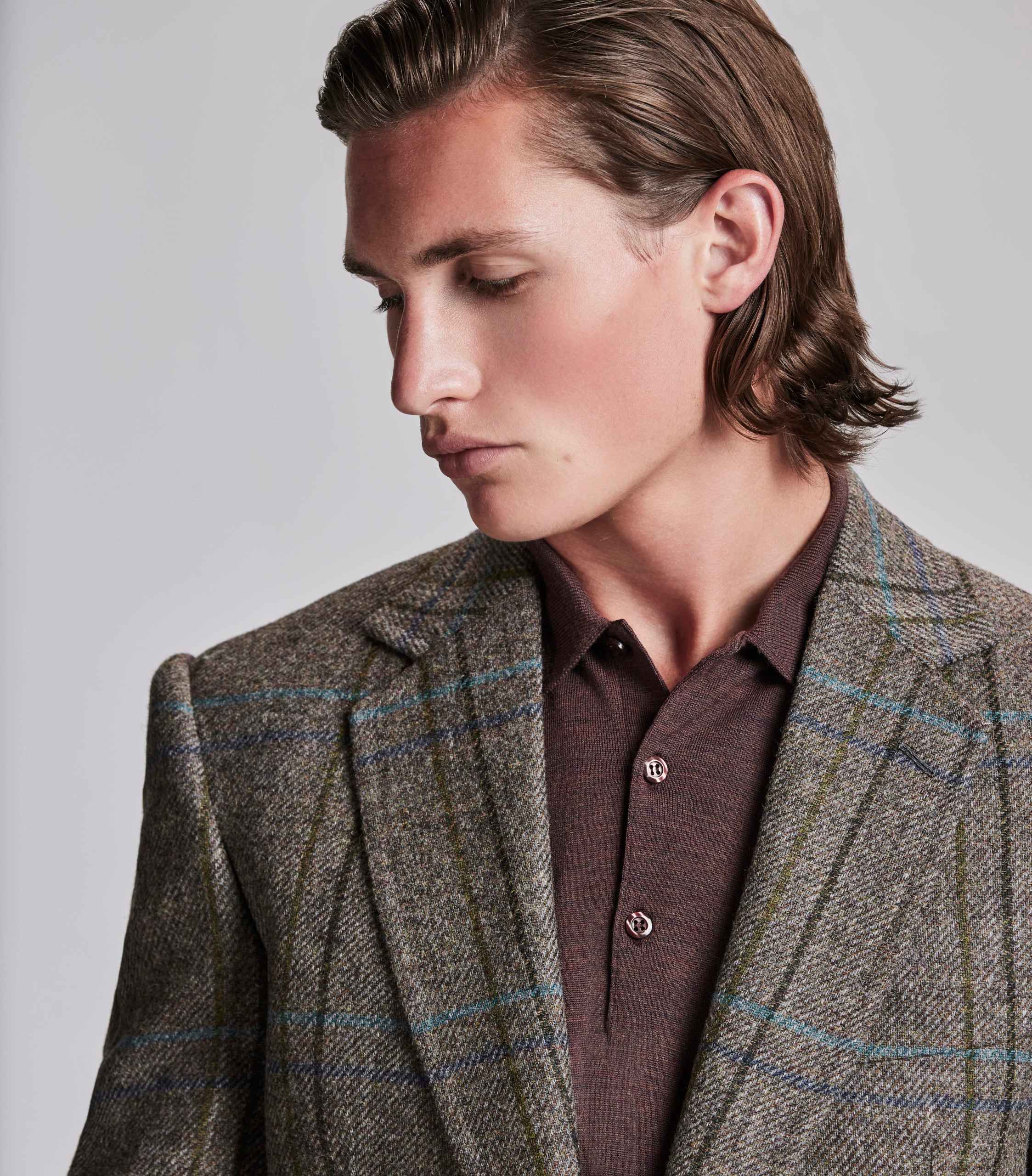 Blue/Brown Overcheck House Tweed Jacket - Image 7
