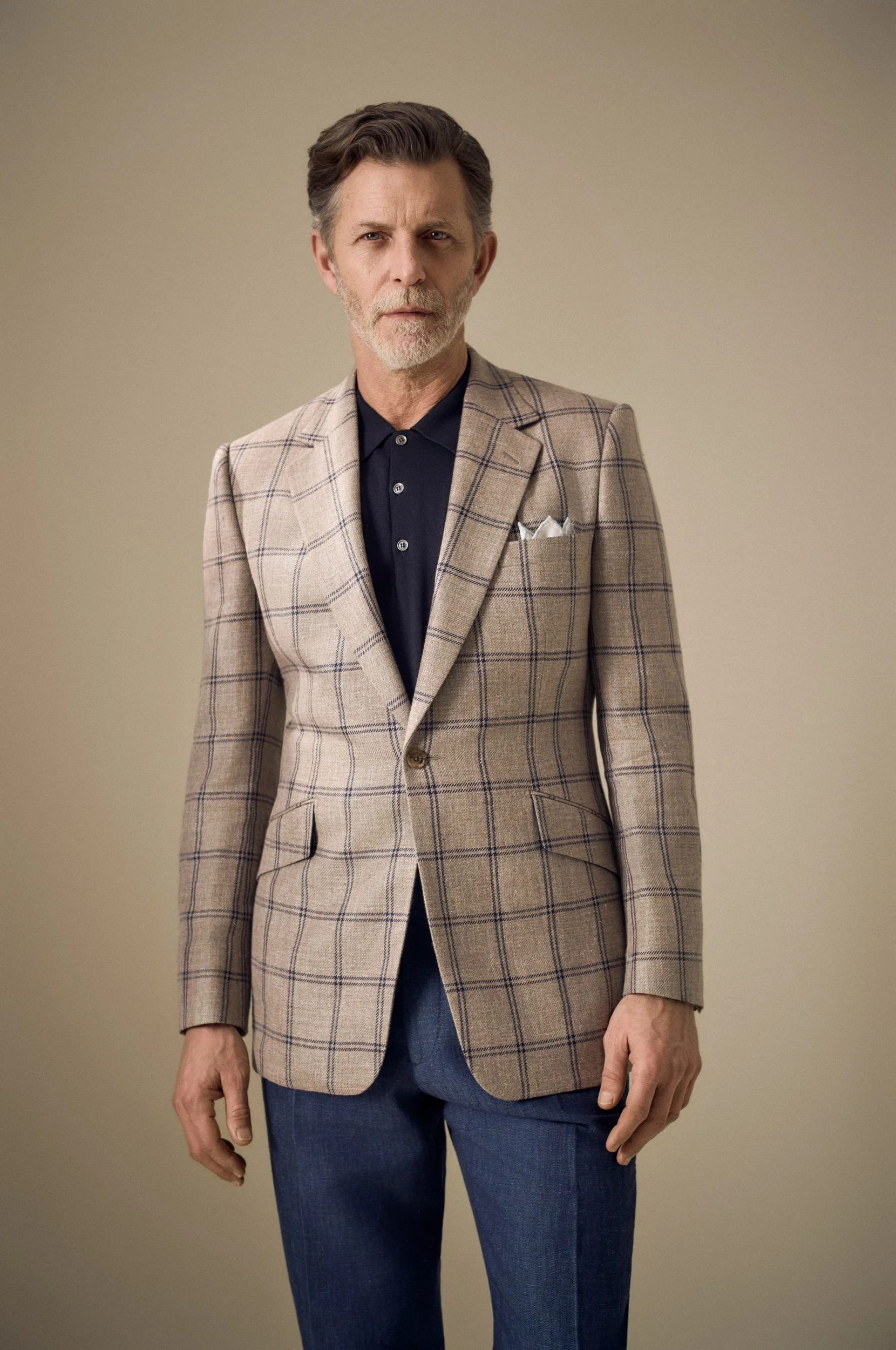 Brown/Navy Overcheck Wool/Silk & Linen Single Breasted Jacket - Image 2
