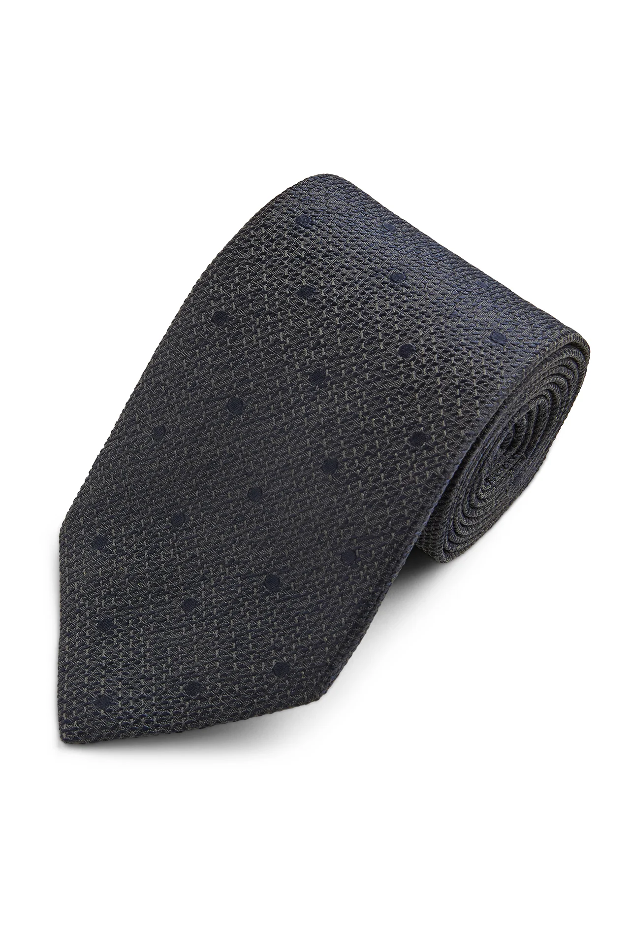 Navy Spot Tussah Silk Tie - Image 4