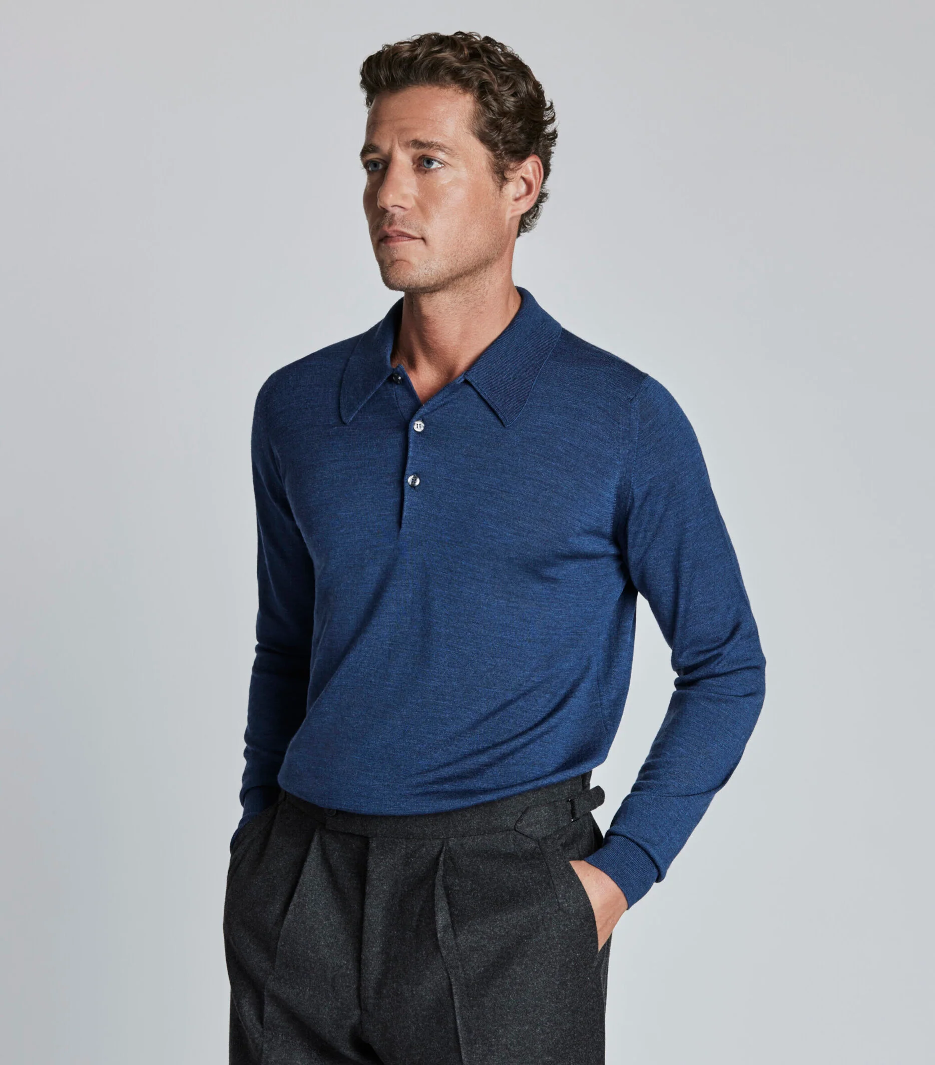 Indigo Merino Wool Polo Neck Knitwear - Image 2