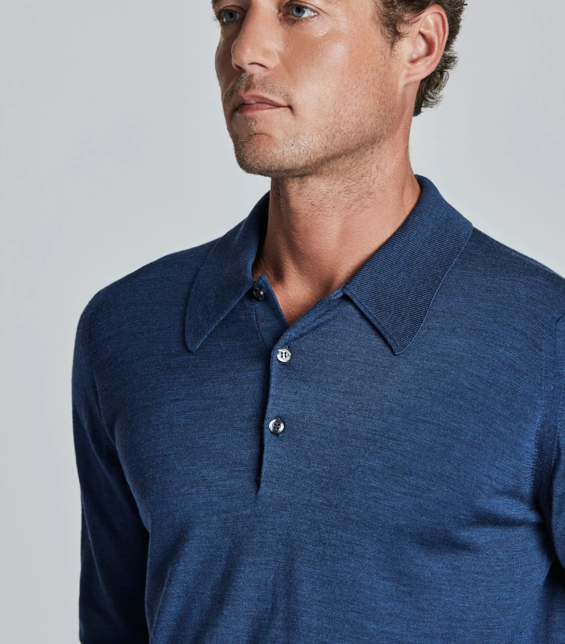 Indigo Merino Wool Polo Neck Knitwear - Image 3
