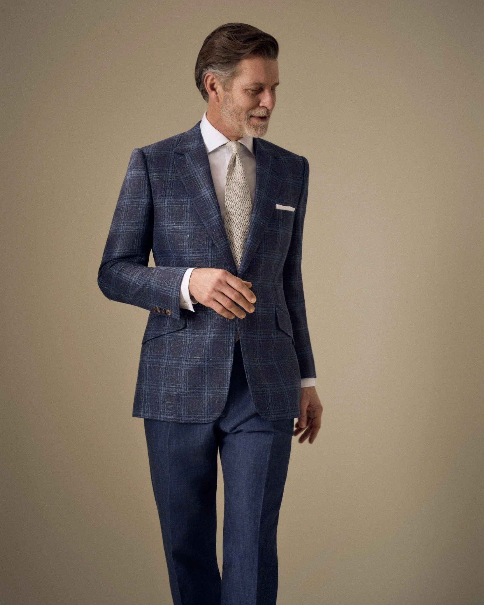 Navy/Blue Overcheck Wool/Silk & Linen Single Breasted Jacket - Image 2