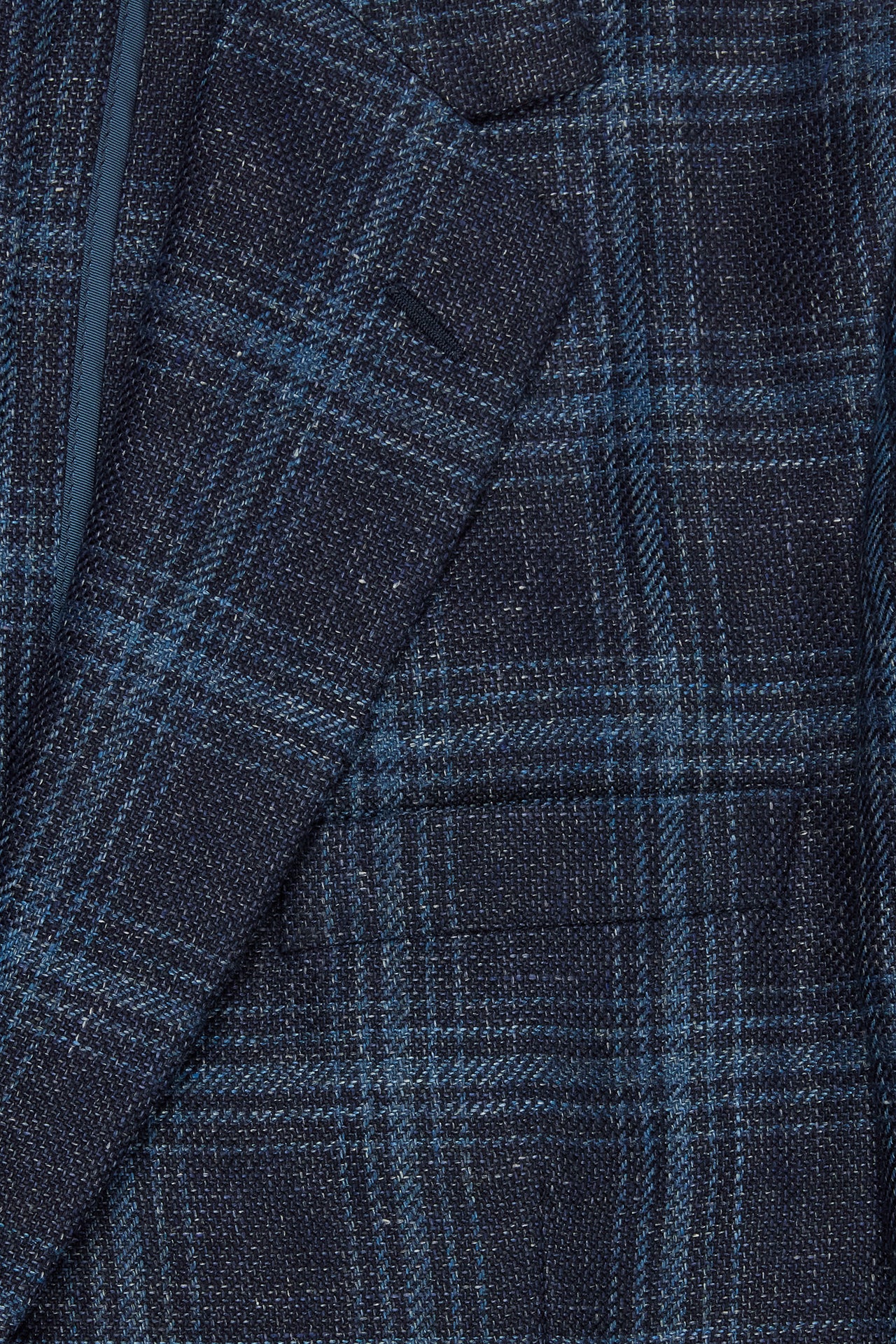 Navy/Blue Overcheck Wool/Silk & Linen Single Breasted Jacket - Image 3