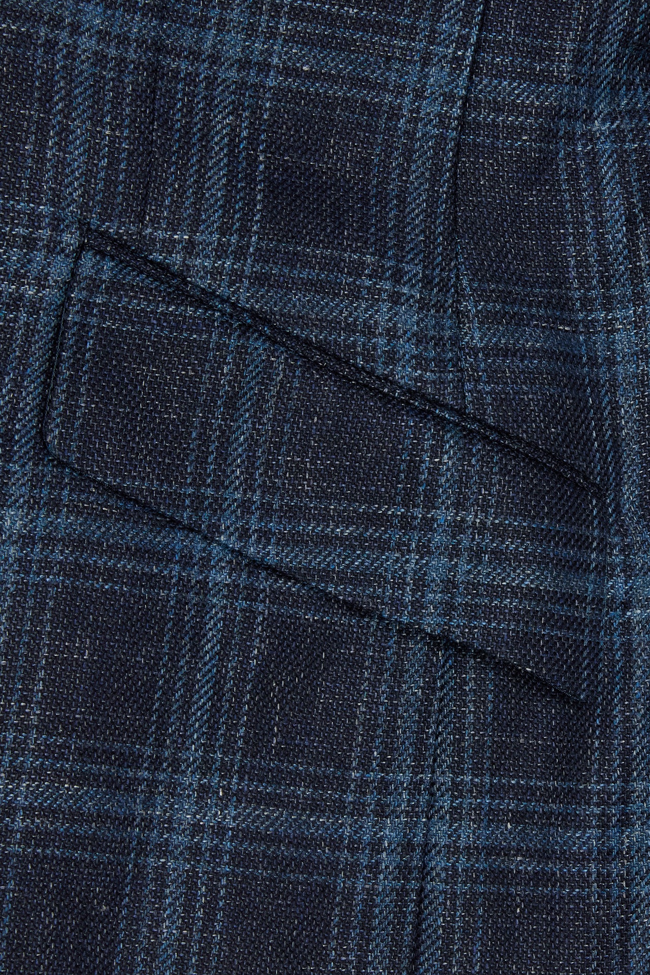 Navy/Blue Overcheck Wool/Silk & Linen Single Breasted Jacket - Image 4