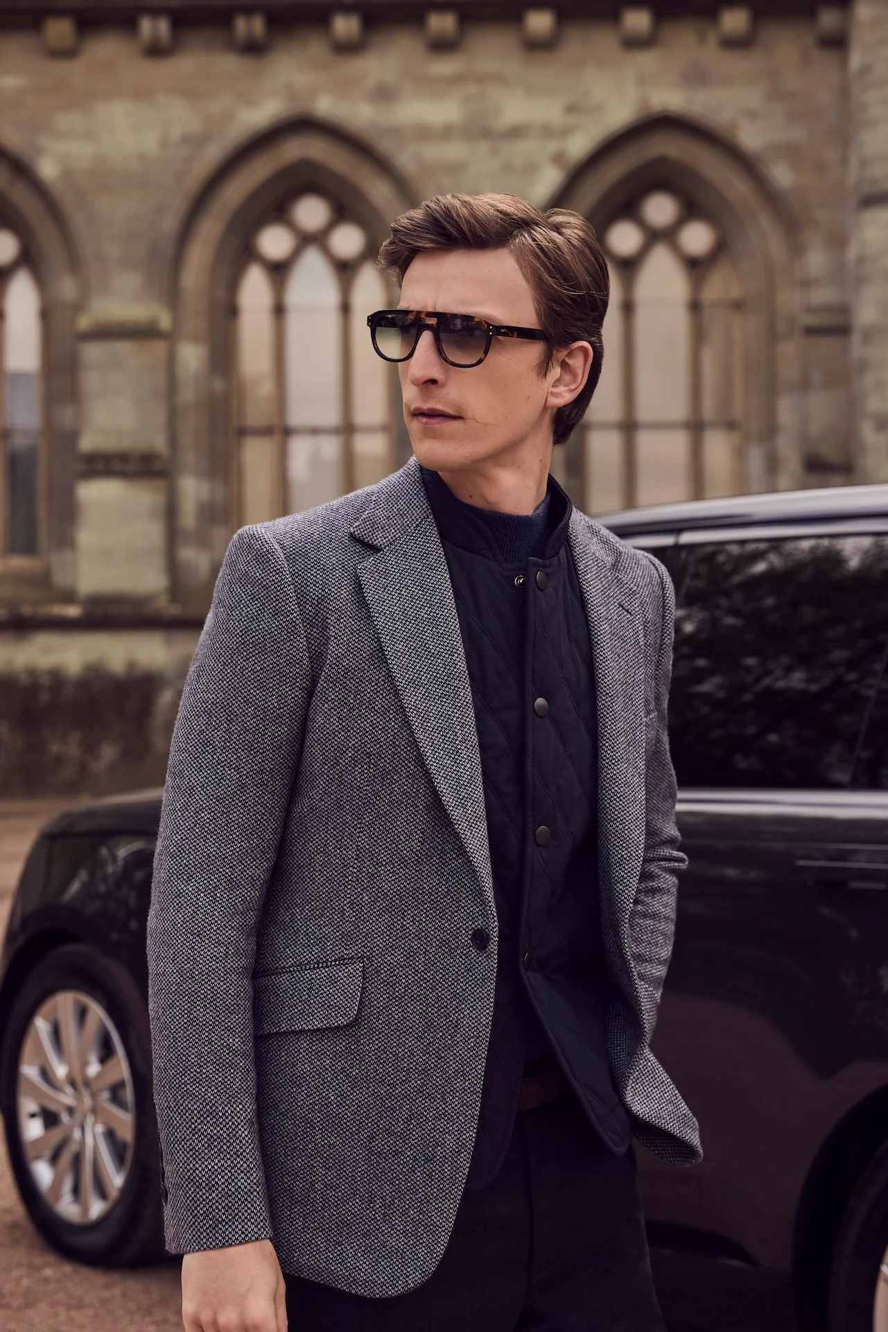 Navy/Light Grey Barleycorn Single Breasted Jacket - Image 2