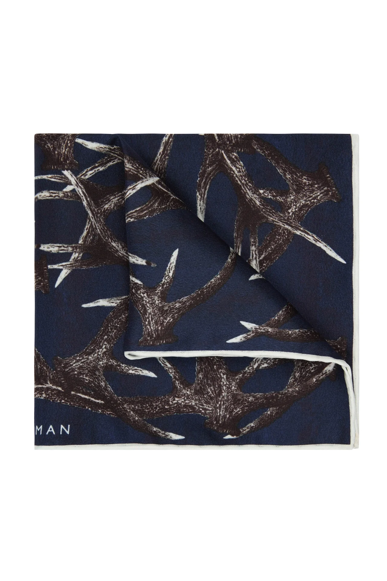Navy Silk Stag Pocket Square - Image 2