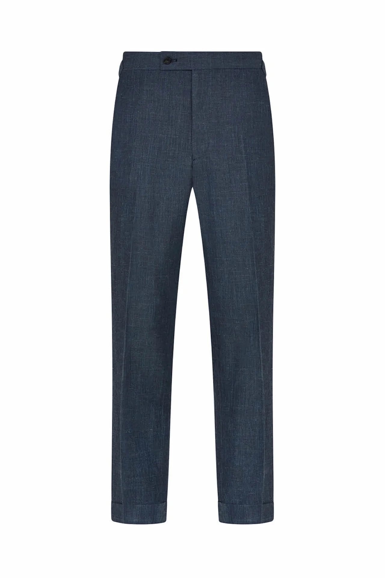 Petrol Blue Wool, Silk & Linen Trousers