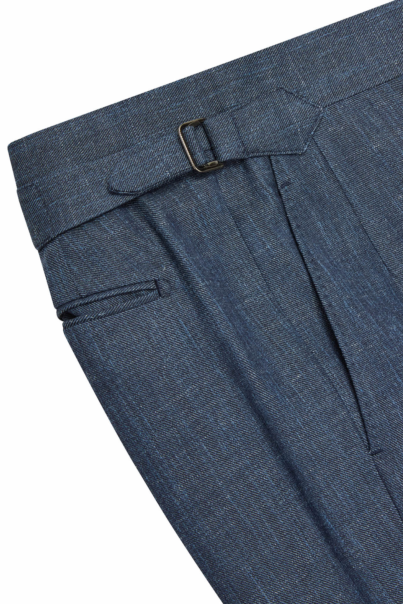 Petrol Blue Wool, Silk & Linen Trousers - Image 2