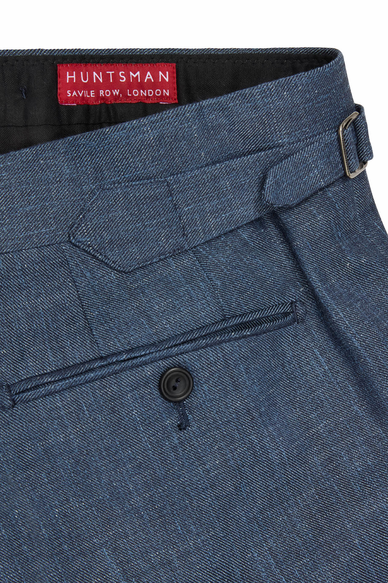 Petrol Blue Wool, Silk & Linen Trousers - Image 3