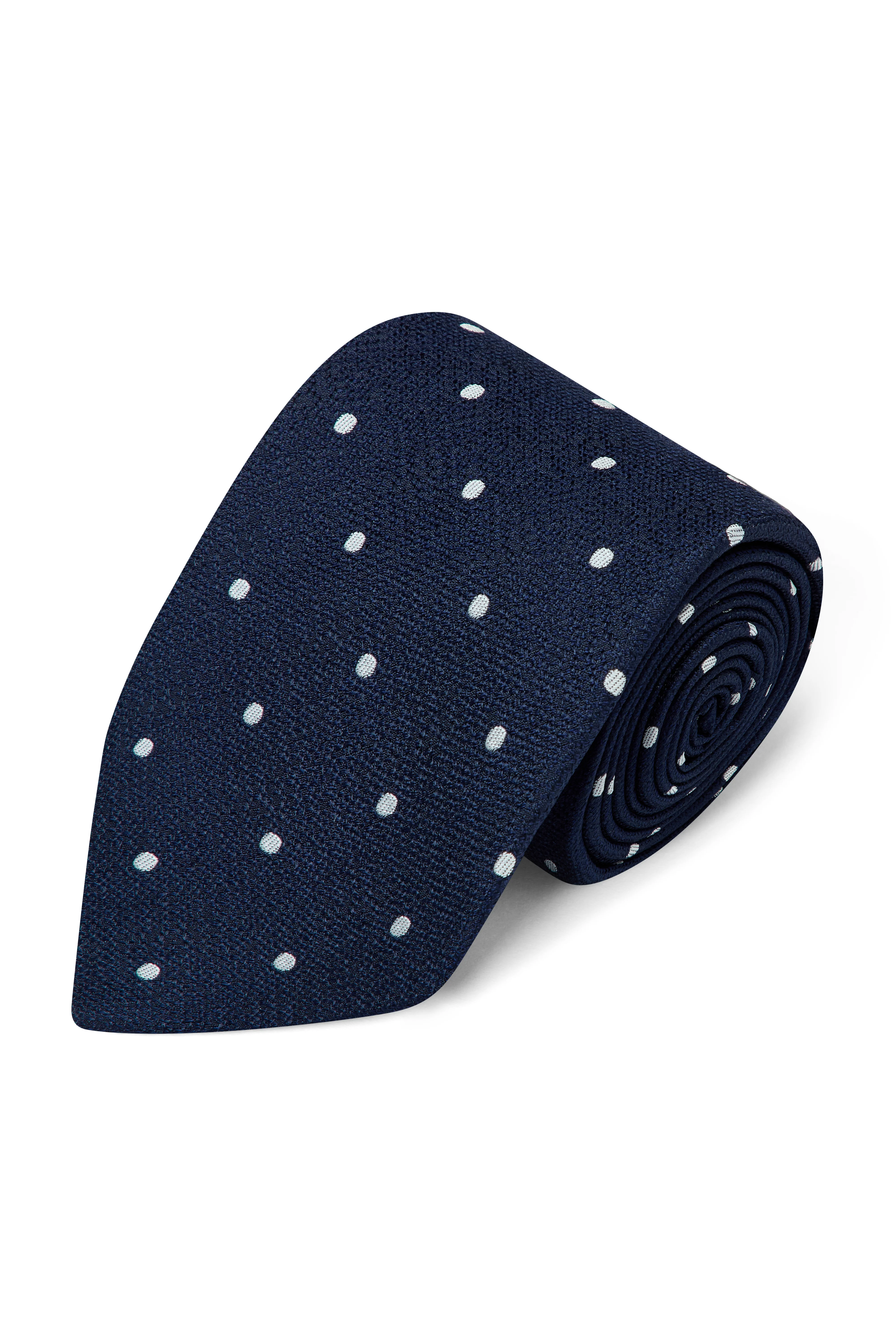 Navy With White Dot Tussah Silk Tie