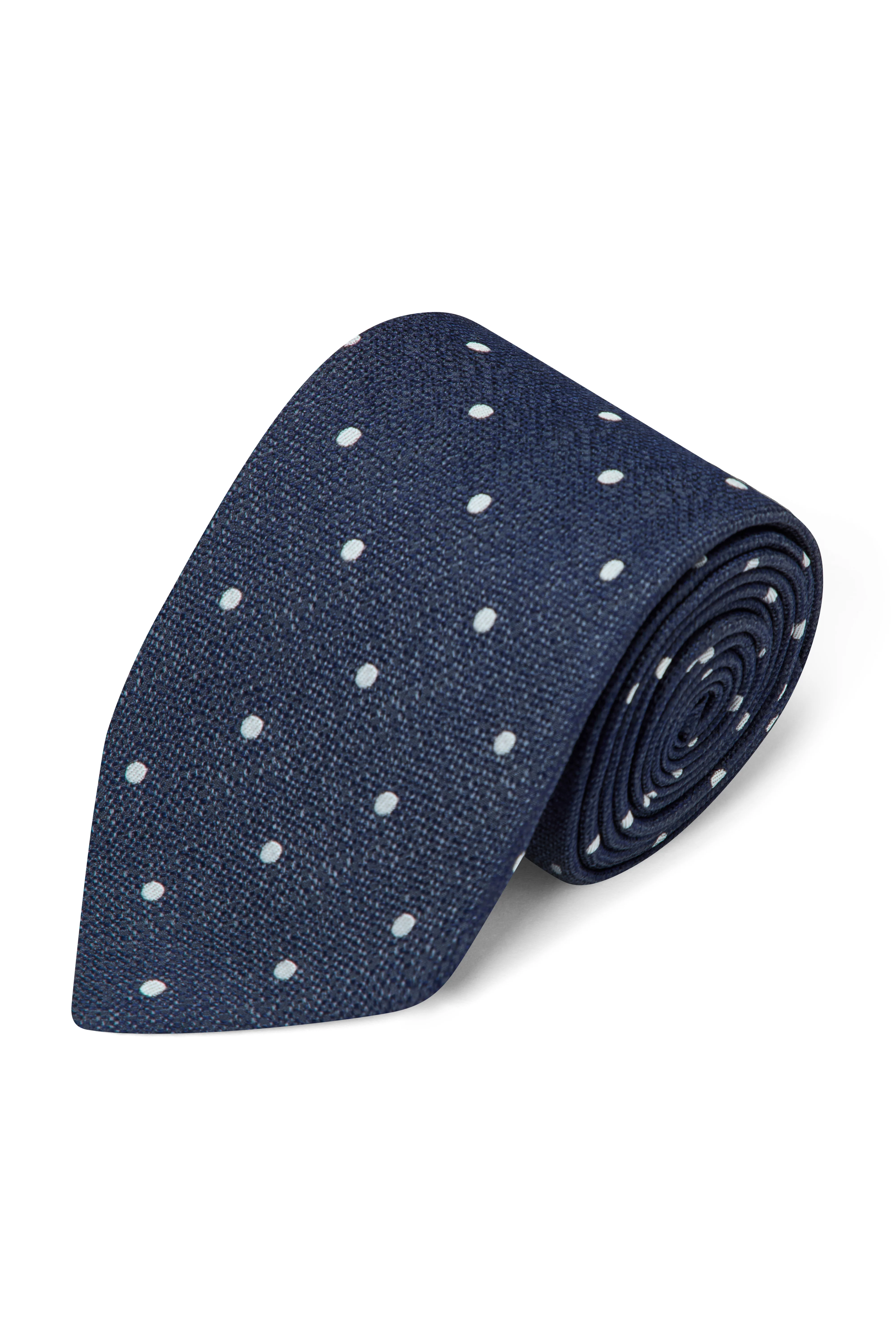 Navy With White Dot Tussah Silk Tie - Image 2