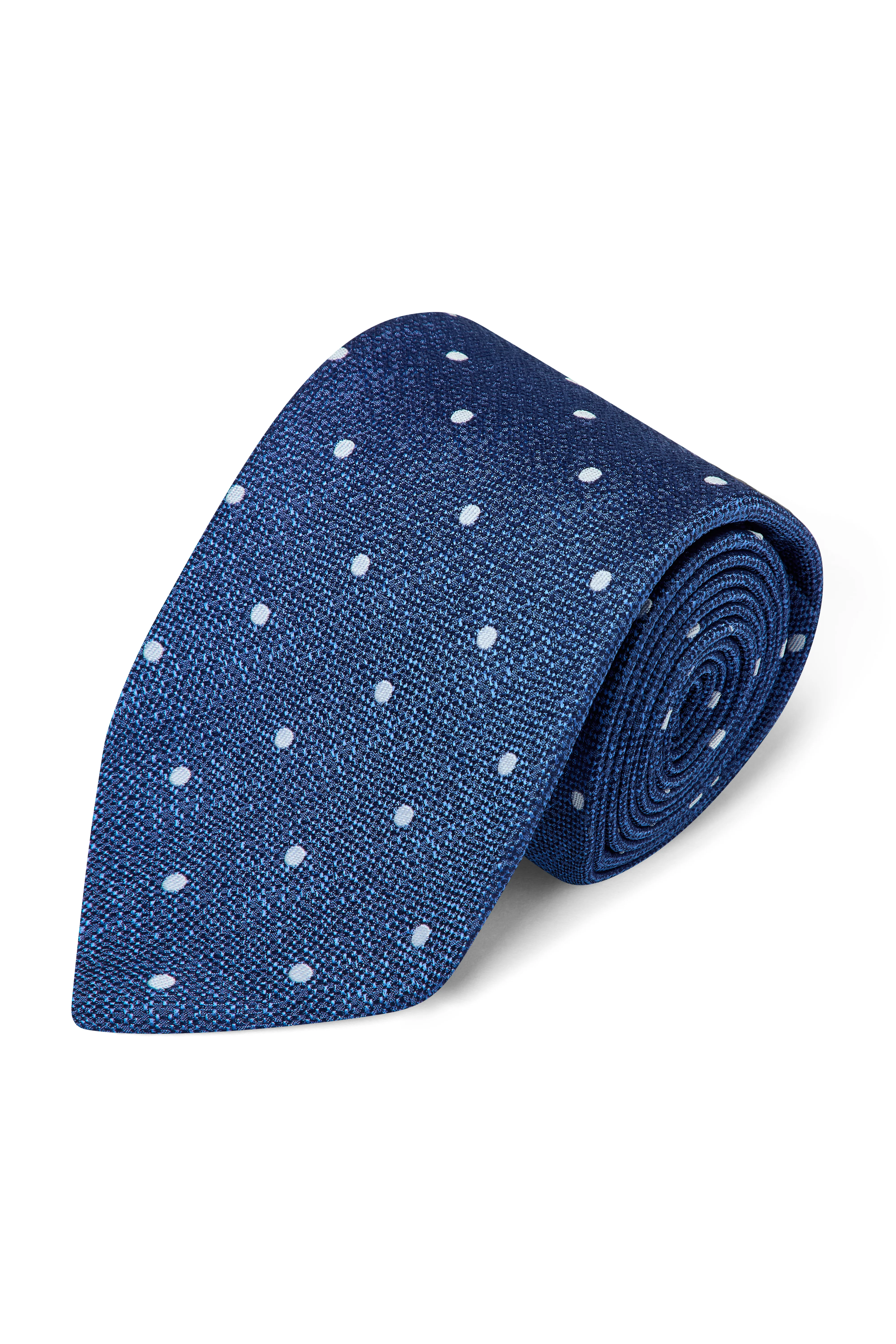 Navy With White Dot Tussah Silk Tie - Image 3